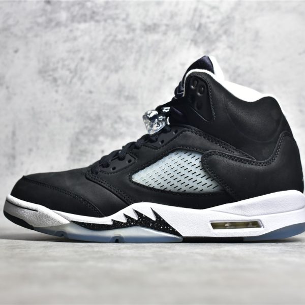 Black nubuck upper on Air Jordan 5 Oreo replica from side angle