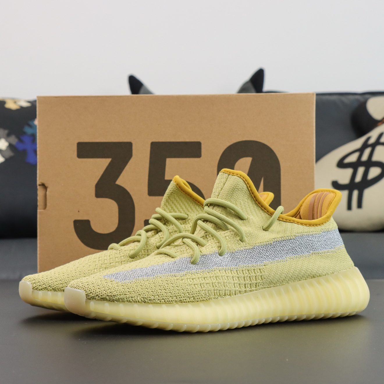 Yeezy 350 Linen reps with pale yellow Primeknit upper and original box