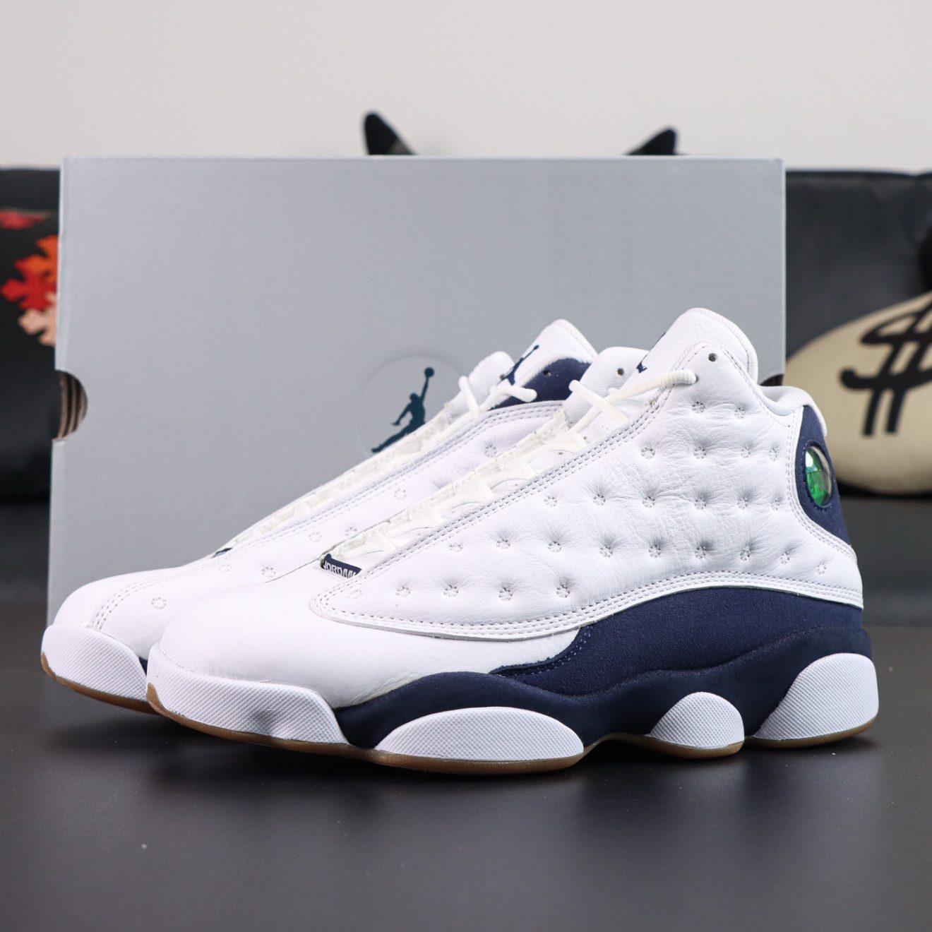 Jordan 13 Midnight Navy Reps with retail-style box