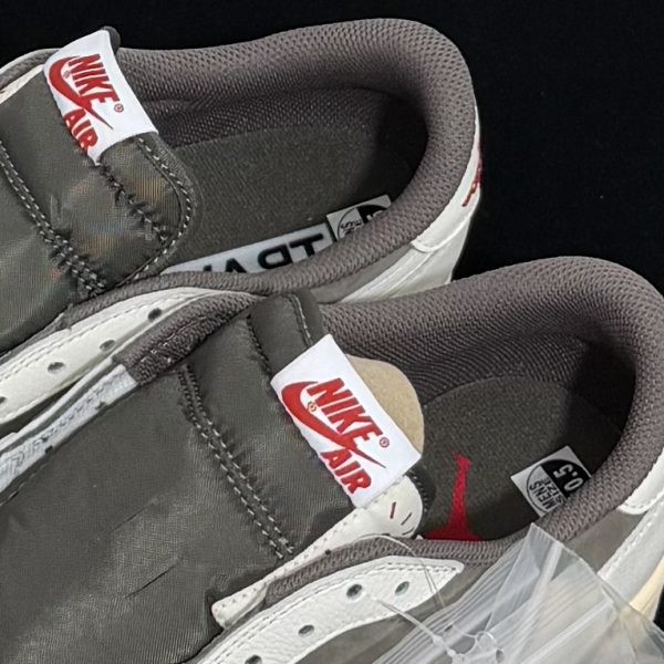 Tongue detail on Travis Scott Reverse Mocha Reps with Nike Air logo