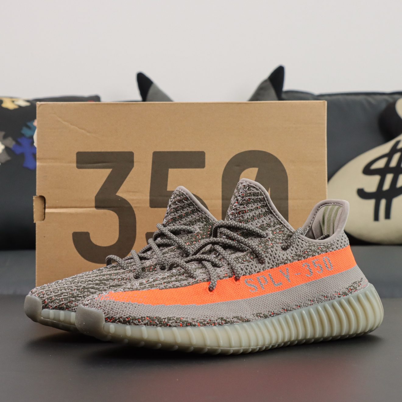 Yeezy 350 Beluga reps with reflective upper and shoebox