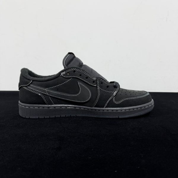 Medial side view of Travis Scott Black Phantom Reps with reverse Swoosh