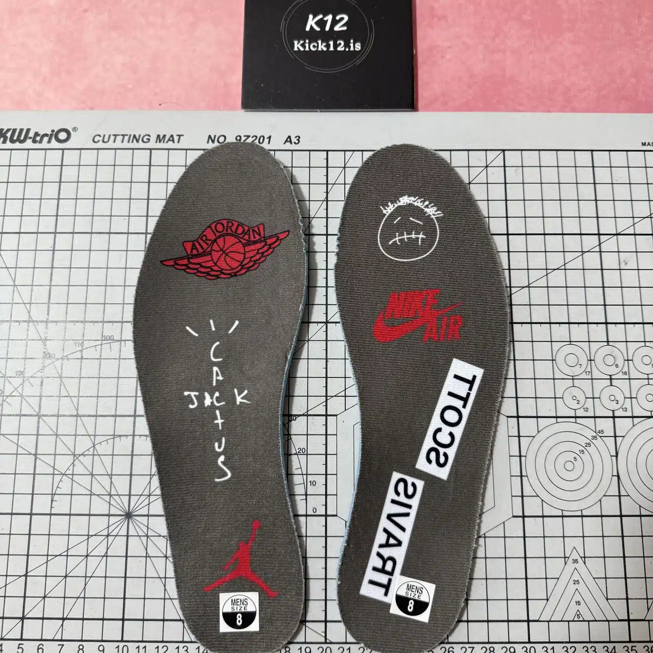 Custom insole design with Cactus Jack branding in Travis Scott Reverse Mocha reps