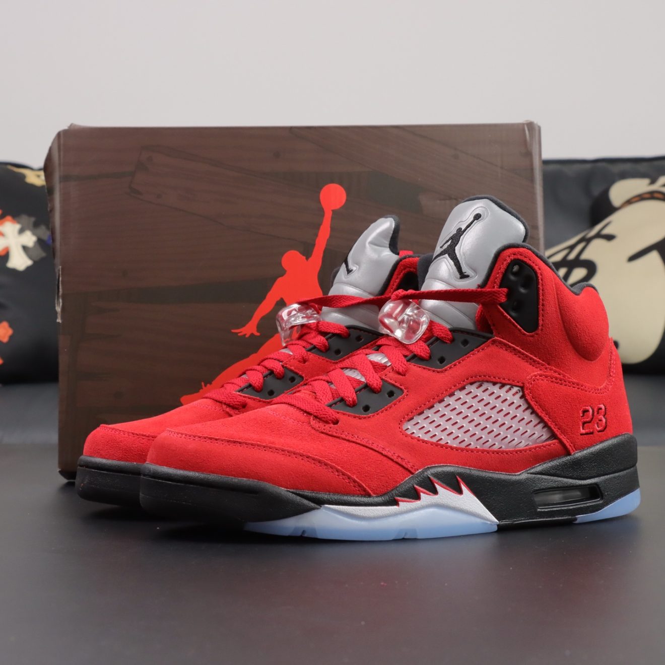 Air Jordan 5 Toro Bravo Reps with red suede and original box