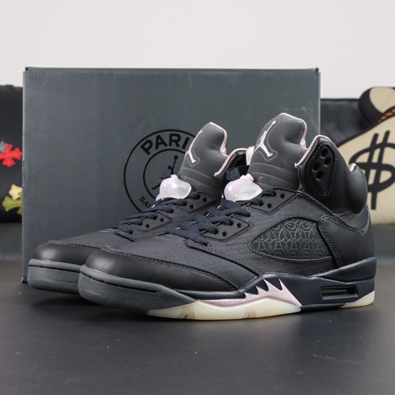 Jordan 5 Off Noir Reps with retail-style box and black design