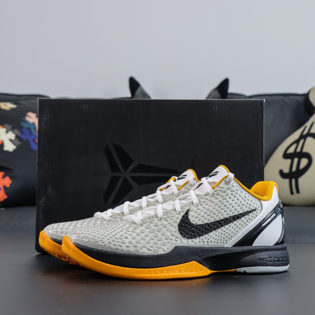 Kobe6 White Del Sol reps with white snakeskin upper and playoff packaging