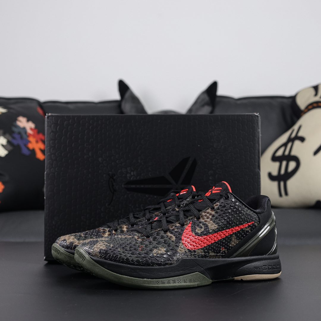 Kobe 6 Italian Camo reps with olive camo print and black Swoosh