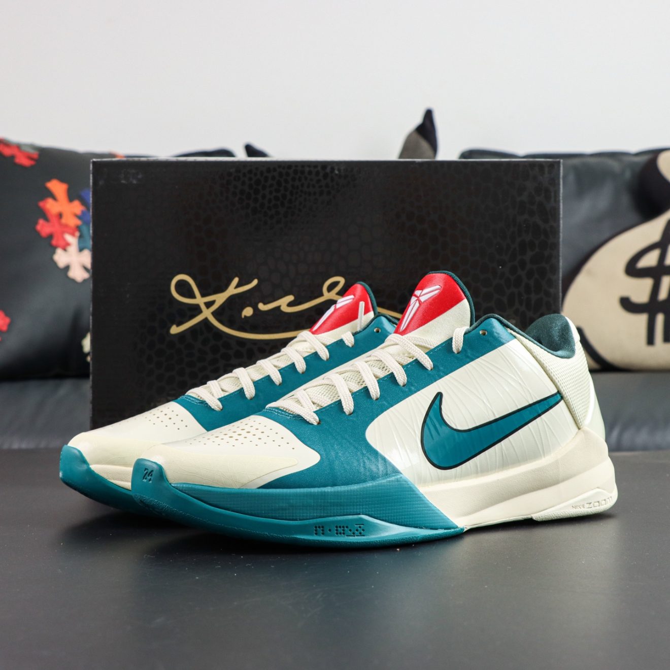 Kobe 5 Caitlin Clark Coconut Milk Reps with box