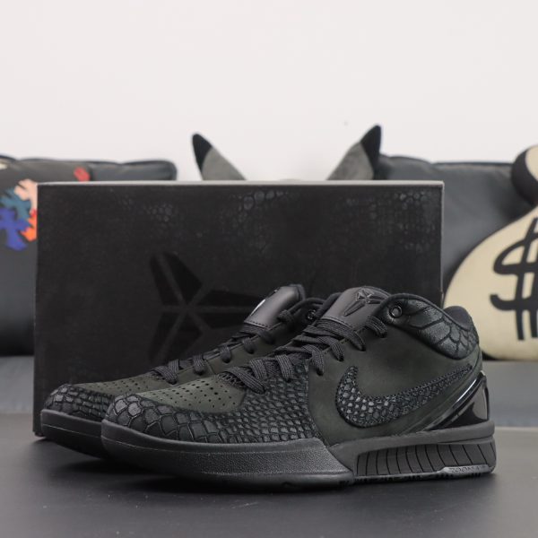 Kobe 4 Black Mamba reps with black snakeskin upper and matching box
