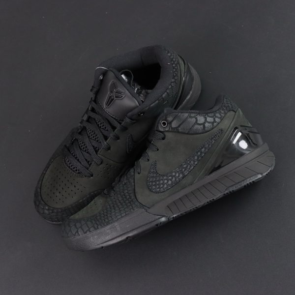 Top view of Kobe 4 Black Mamba reps showing lacing and sleek shape