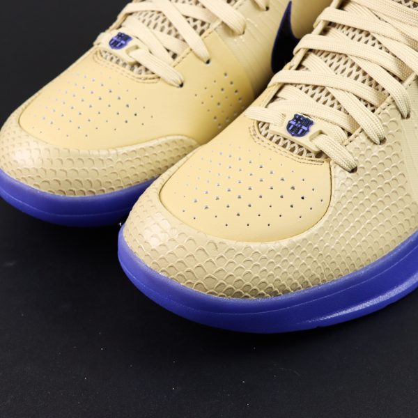 Close-up of perforated toebox on Kobe 4 Barcelona Reps in team gold