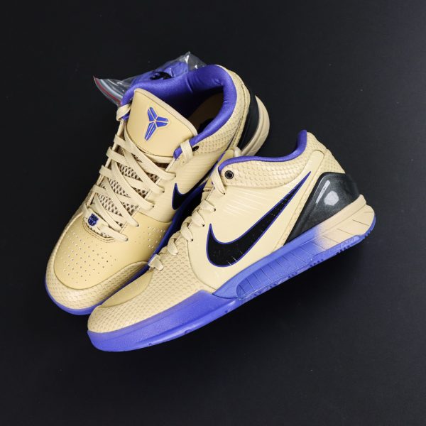 Top-down view of Kobe 4 Barcelona Reps with laces in FC Barcelona theme
