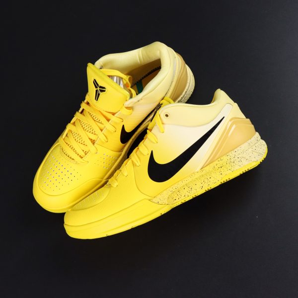 Top-down view of Kobe 4 CHBL reps with laces and low-top shape