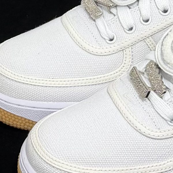 Close-up of toebox on Travis Scott AF1 Reps showing material texture