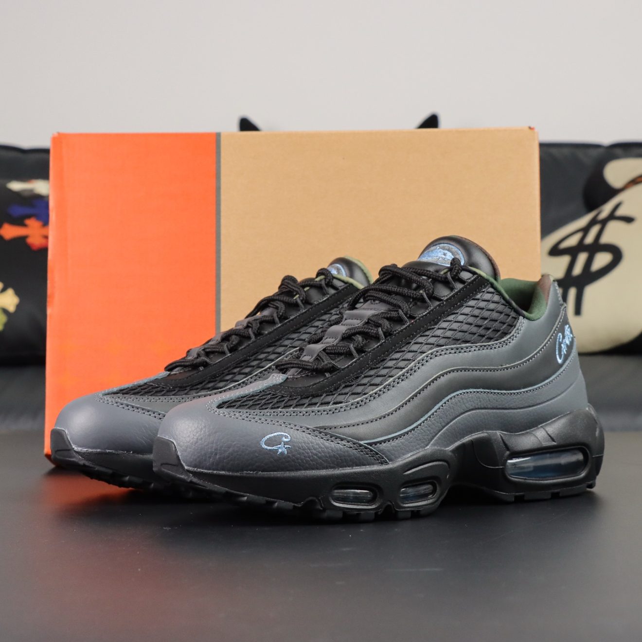 Air Max 95 Corteiz Les Bleus reps with navy leather upper and retail box