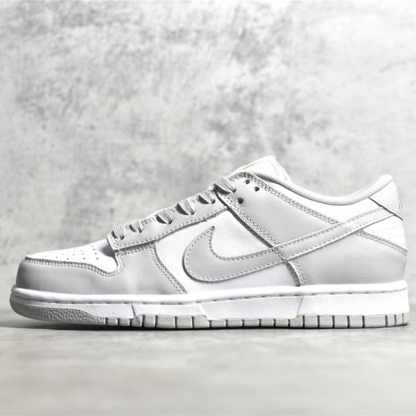 Outside view of Grey Fog Dunks reps with clean stitching