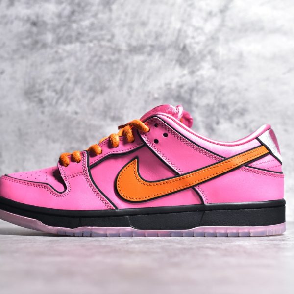 Outside view of Blossom Powerpuff SB Dunks