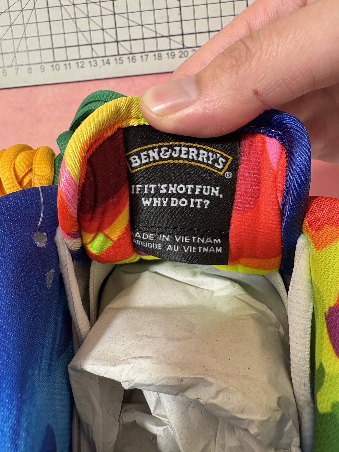 Ben & Jerry’s print inside the tongue of Chunky Dunky reps