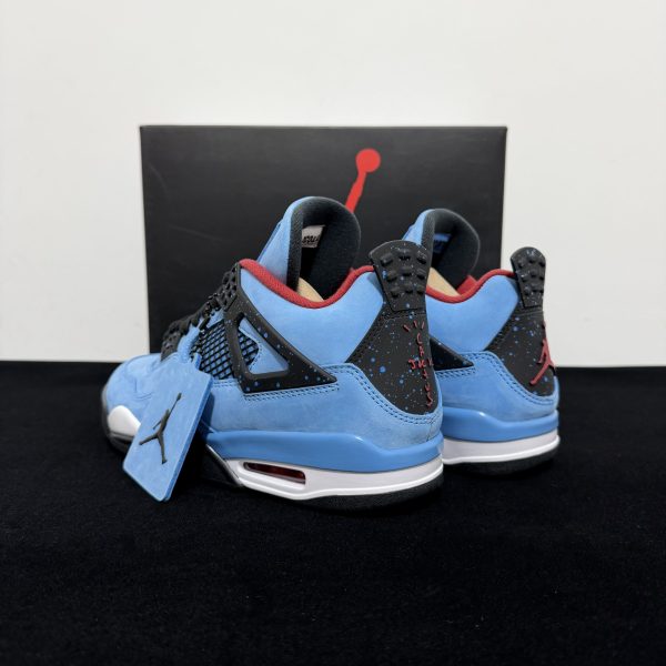 Rear angle view of Jordan 4 Travis Scott Reps showing heel structure