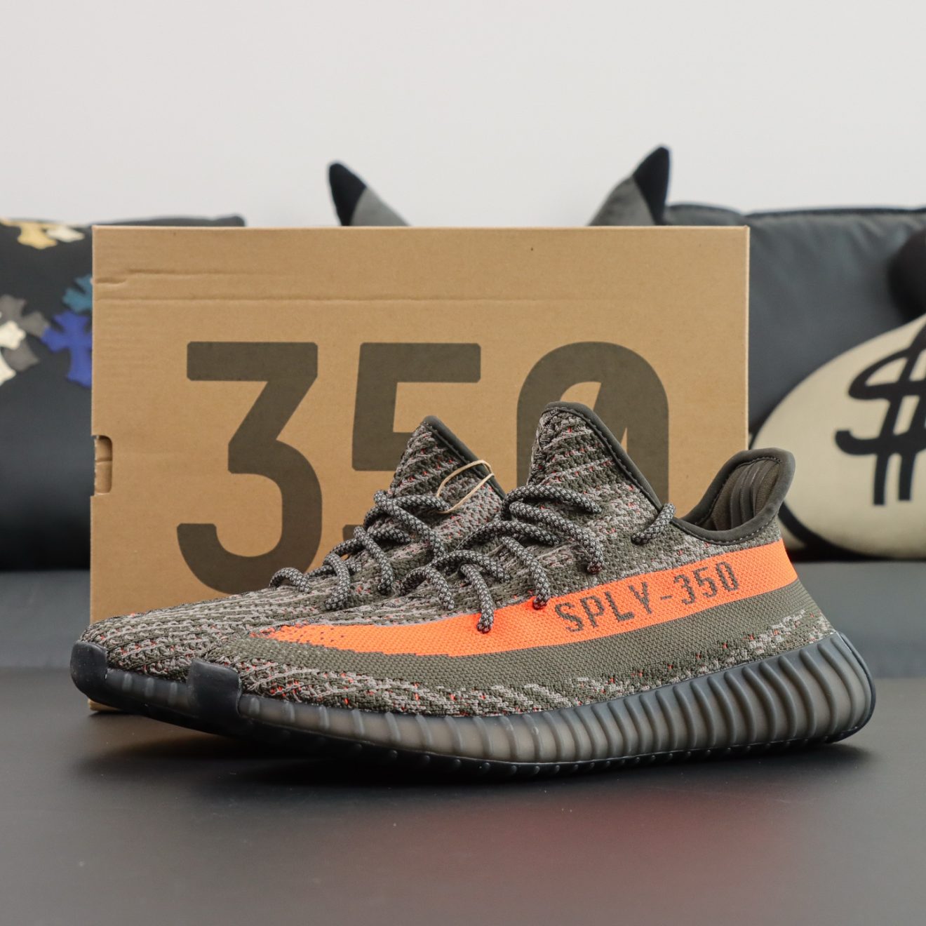 Yeezy 350 Carbon Beluga reps with box and dark Primeknit upper