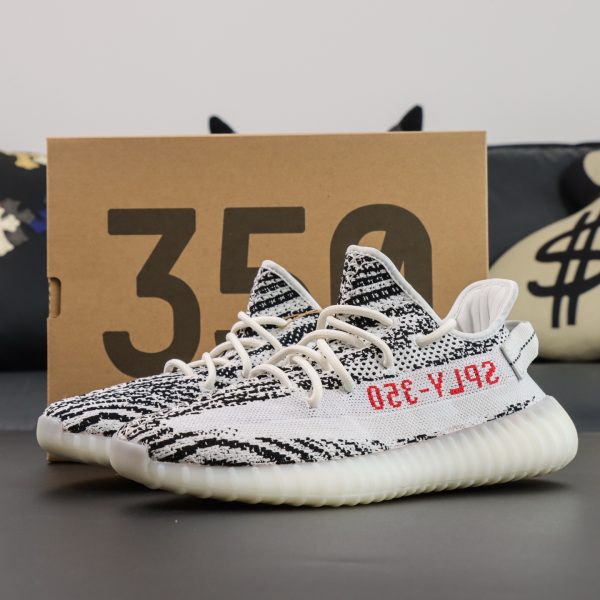 Yeezy 350 Zebra reps with SPLY-350 red stitching and shoebox