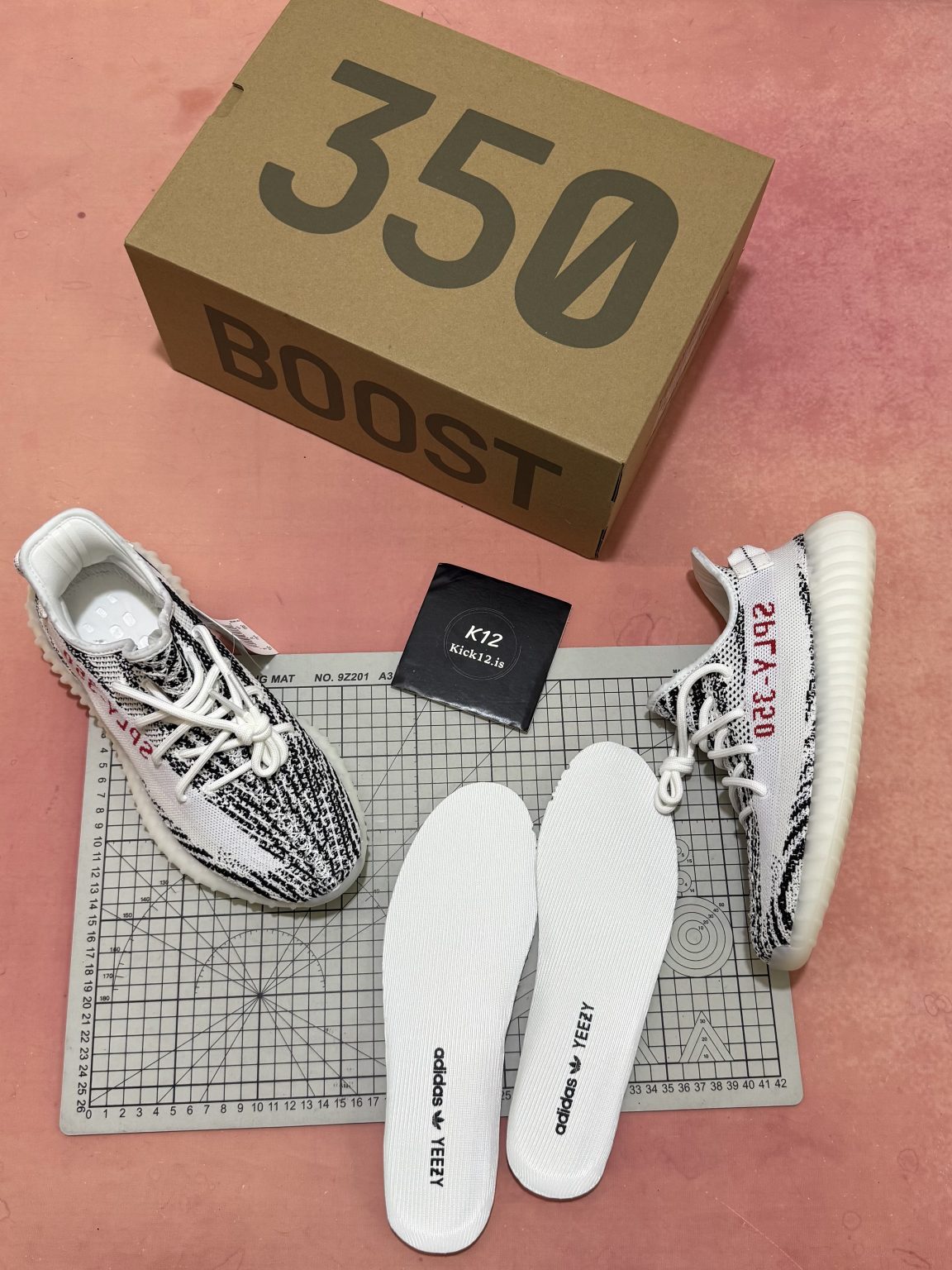 Yeezy 350 Zebra reps with special box, custom insole, tissue paper, and full replica accessories