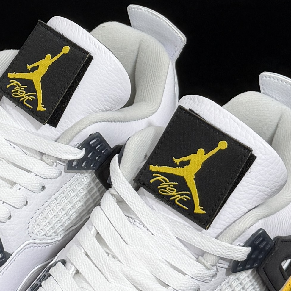Tongue logo detail on Jordan 4 Rare Air Tour Yellow Reps
