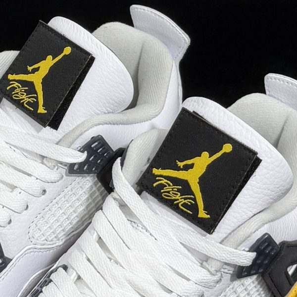 Tongue logo detail on Jordan 4 Rare Air Tour Yellow Reps