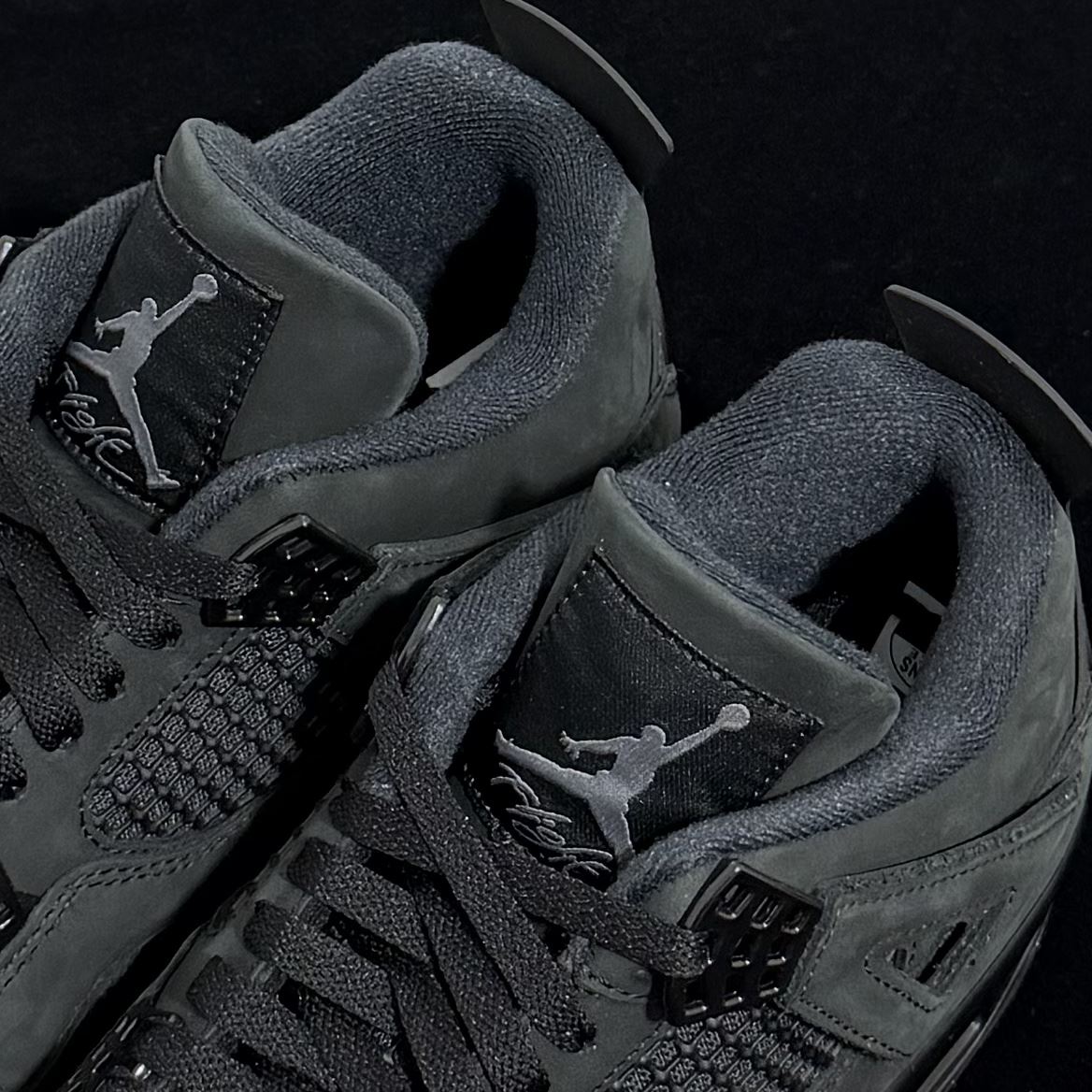 Tongue logo detail on Air Jordan 4 Black Cat Reps 2025