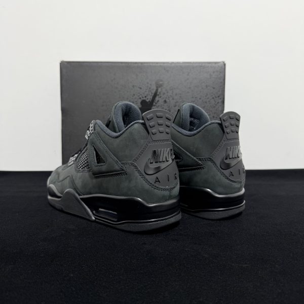 Heel side of Air Jordan 4 Black Cat Reps 2025